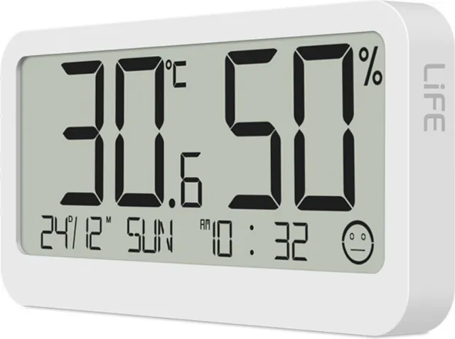 Ψηφιακό ρολόι με μεγάλα ψηφία - θερμόμετρο - υγρόμετρο εσωτερικού χώρου λευκό