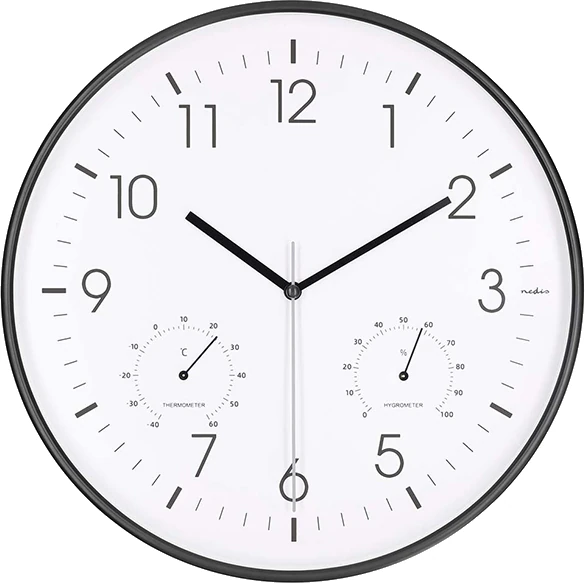 Ρολόι τοίχου - Θερμόμετρο - υγρόμετρο με λευκό καντράν
