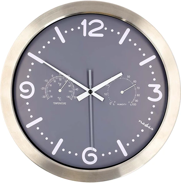 Ρολόι τοίχου - Θερμόμετρο - υγρόμετρο με γκρι καντράν