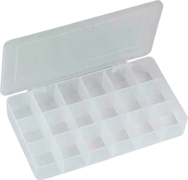 Πλαστικό κουτί για μικροεξαρτήματα με 18 σταθερές θέσεις διαφανές