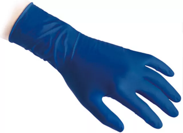 Γάντια λάτεξ μακριά μεγάλης αντοχής χωρίς πούδρα μπλε συσκευασία 50 τεμαχίων