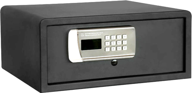 Χρηματοκιβώτιο με ηλεκτρονικό συνδυασμό, κλειδί, πρίζα σούκο και 2 θύρες φόρτισης USB στο εσωτερικό του - Κάντε κλικ στην εικόνα για κλείσιμο